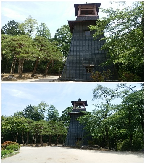 復元された本丸跡の鐘櫓