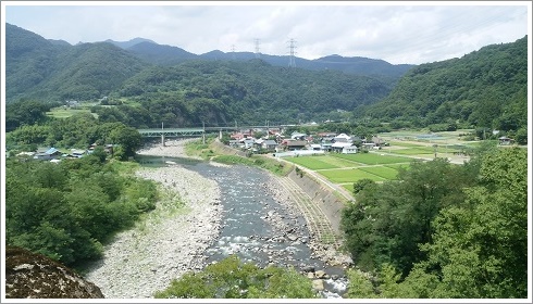 棚下不動の滝途中から見える利根川と景色